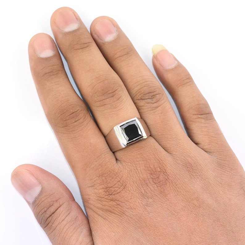 4.60 Cts Princess Cut Black Diamond Unisex Ring in 925 Silver Ideal GIft For Husband,Wife White Gold,AAA.Certified Earthmined Diamond