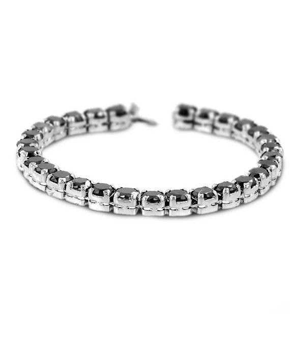 Stainless Steel Black Diamond Tennis Bracelet - 8.75 Inch Chain, Classic Elegant Jewelry