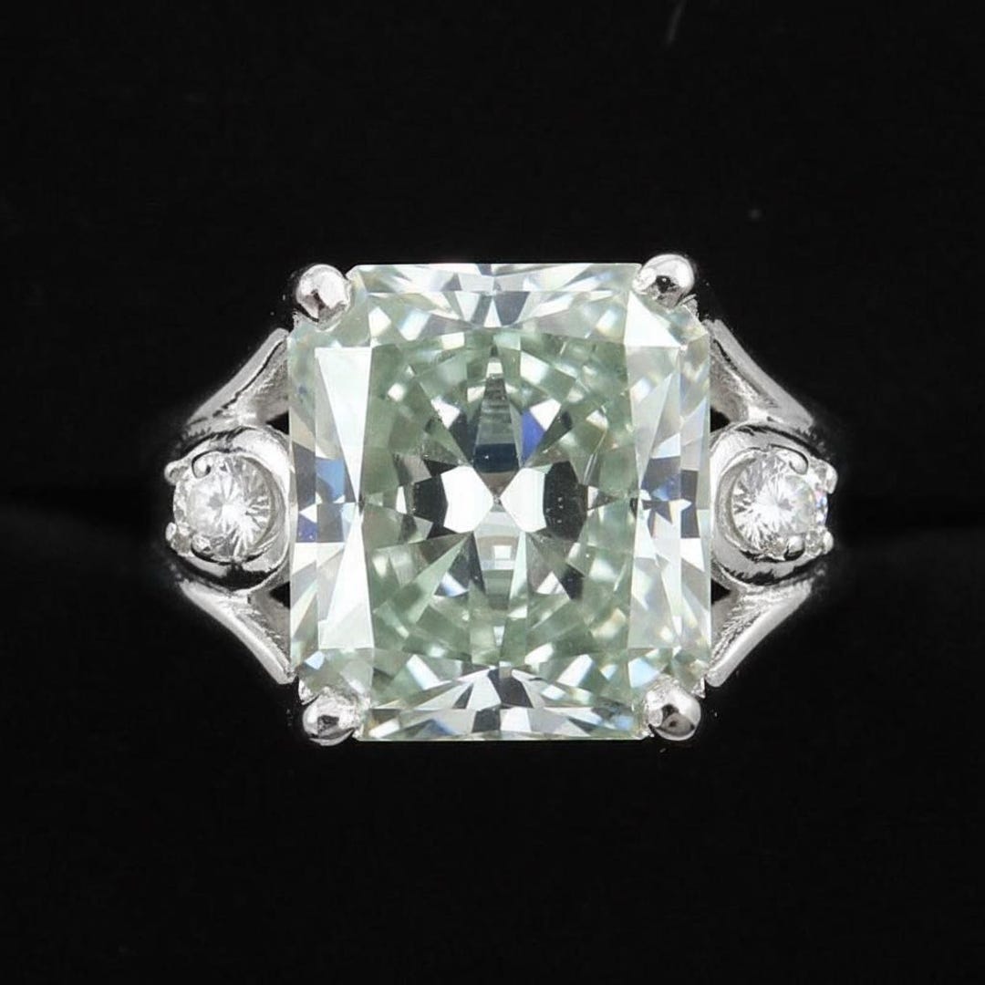 Lab Gray Diamond RARE 9.80 Ct, Radiant Cut Lab Gray Diamond Solitaire Unisex Ring, 925 ...