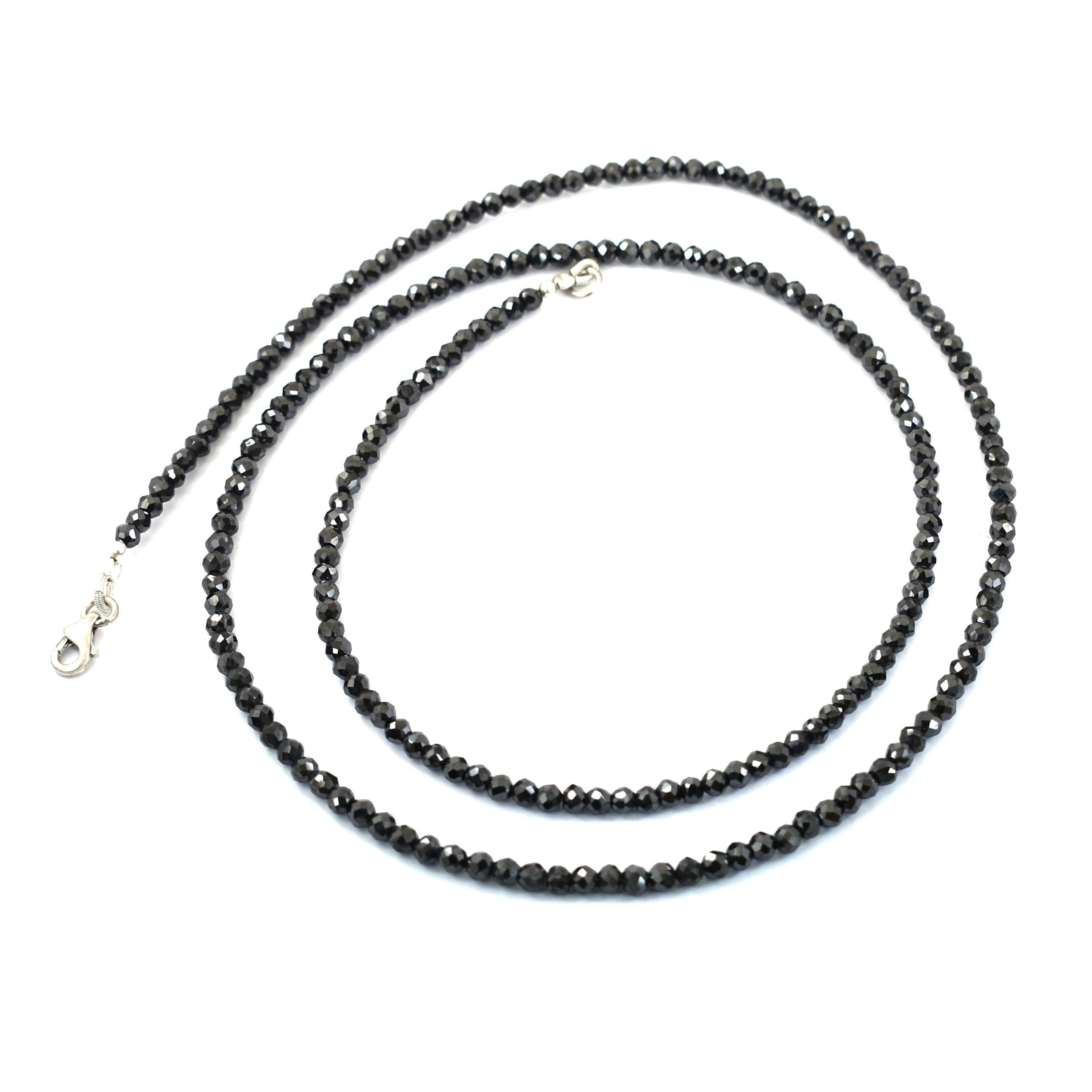 3.5mm Faceted Black Diamond Beads Necklace, 925 Silver Clasp - Etsy