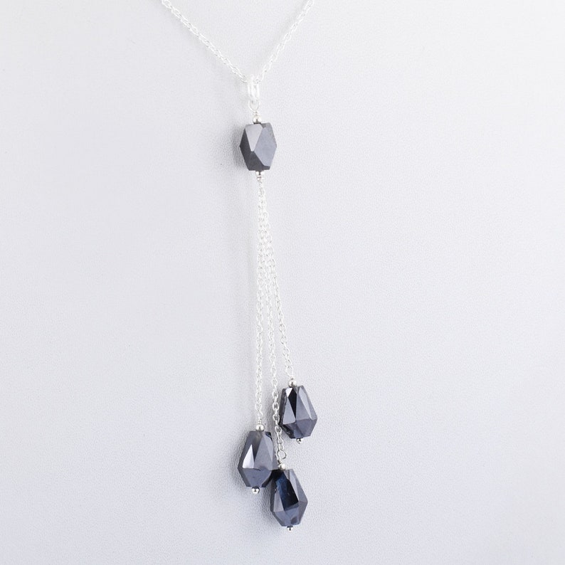 Elegant Black Diamond Necklace With Four Black Diamond Beads in Sterling Silver Wire Necklace Customized finish Chain Necklace