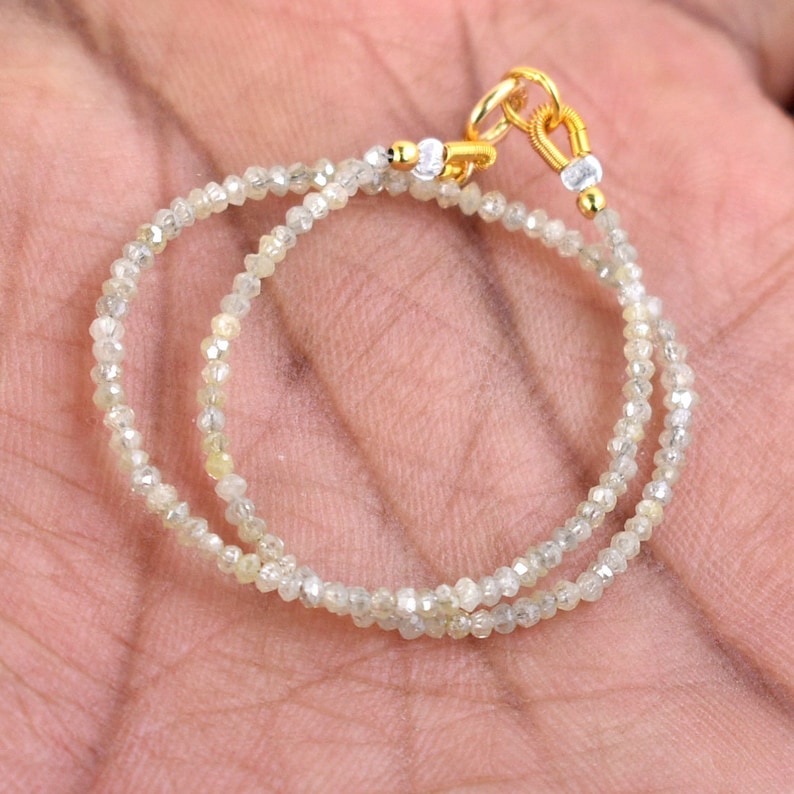 Certified 2mm Off White Diamond Beads Bracelet With 18kt Solid Gold Clasp,Gift for Daughter Gift for Wife