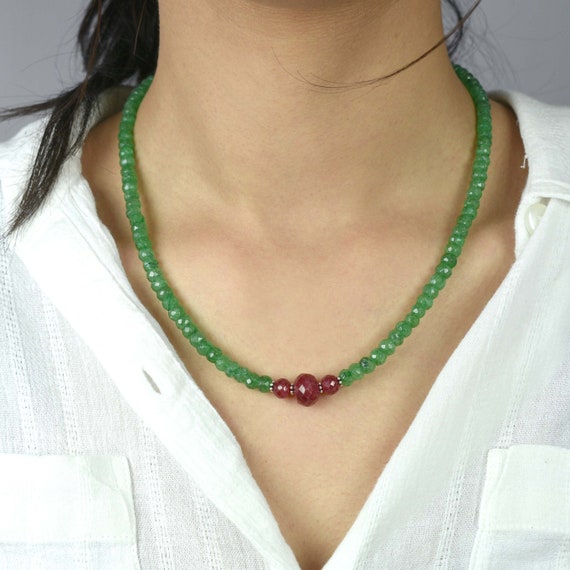 Emerald Gemstone Single Strand Necklace 