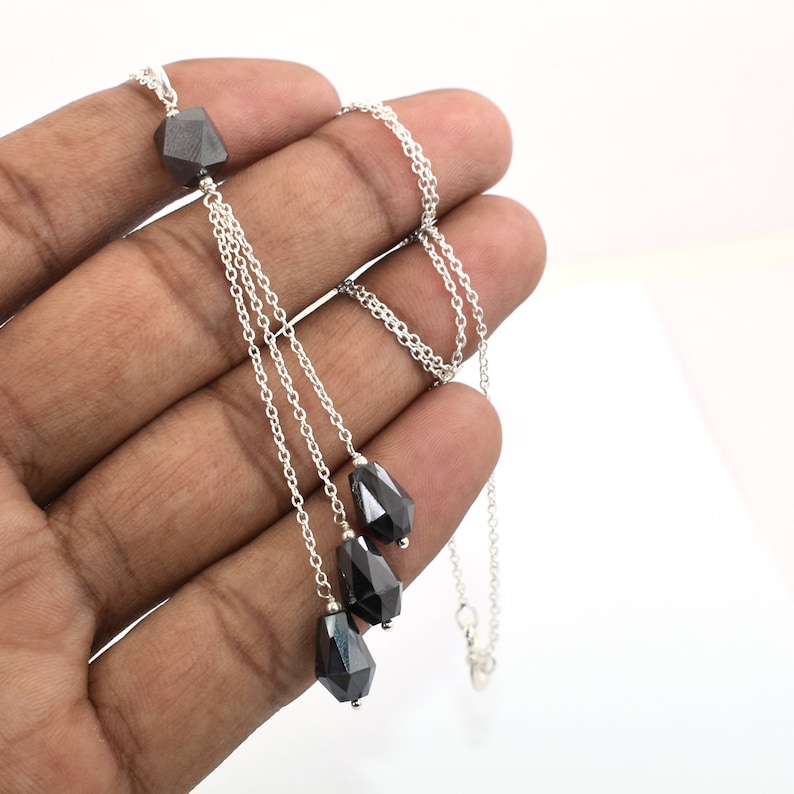 Elegant Black Diamond Necklace With Four Black Diamond Beads in Sterling Silver Wire Necklace Customized finish Chain Necklace