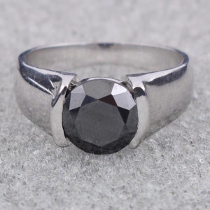 Black Diamond Solitaire Ring With 925 Sterling Silver, 2 Ct ,4ct Certified Diamond, Customized Finish !