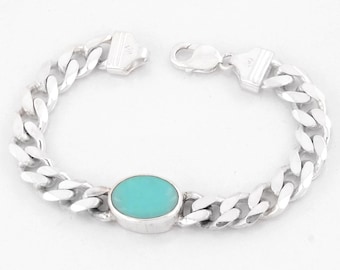 15 Ct Certified Turquoise Gemstone Men Bracelet in Sterling Silver-Salman Khan Bracelet