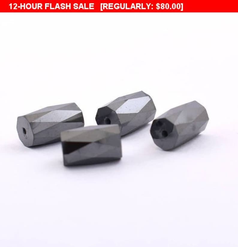Certified Drum Checker Cut Black Diamond Drilled Loose Beads for Making Jewelry 19.00 Cts Sale 4 pc