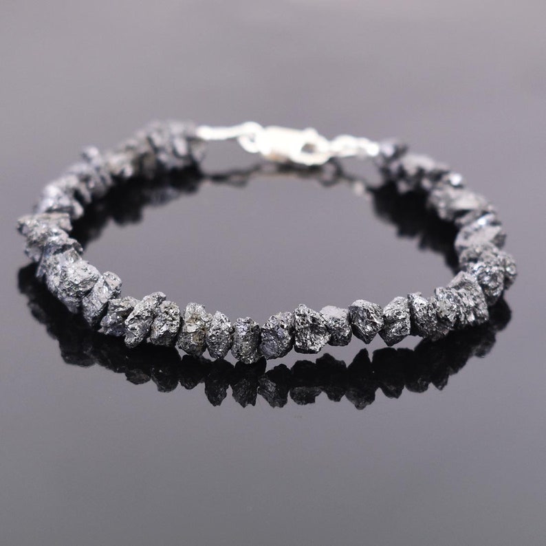 5mm-6mm Rough Black Diamond Beads Bracelet Unisex Bracelet,Custom length and clasp option