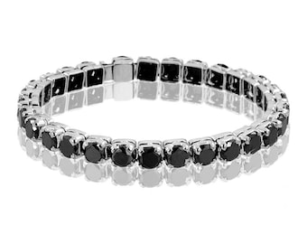 Black Diamond Tennis Bracelet with 925 Sterling Silver, Round Brilliant Cut, Great Sparkle Unisex