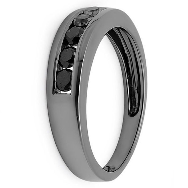 Black Diamond Band Ring in Channel Setting wedding Bands Etsy