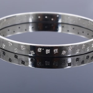 Certified 8mm White Gold Bangle With 0.56ct White Moissanite Diamonds in 925 Sterling Silver, Beautiful Bangle, Great Sparkle!