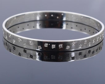 Certified 8mm White Gold Bangle With 0.56ct White Moissanite Diamonds in 925 Sterling Silver, Beautiful Bangle, Great Sparkle!