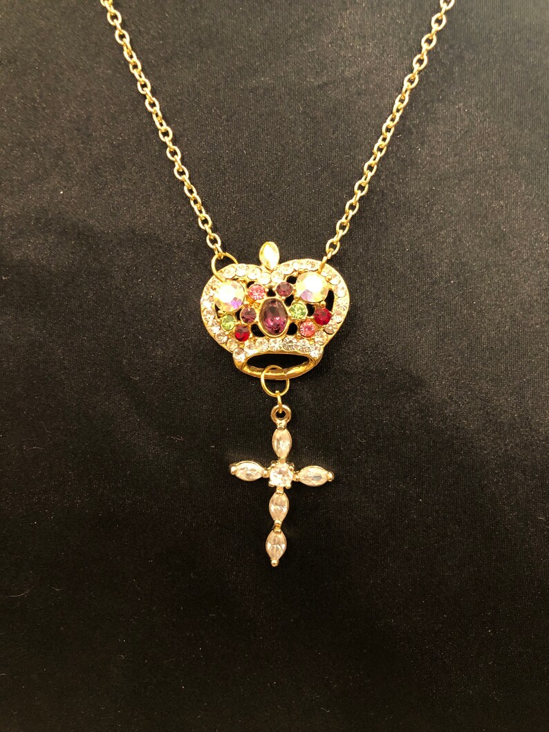 Daughter of the King /rhinestone Cross and Crown necklace/ Etsy
