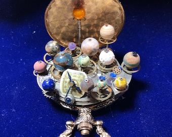 Orrery Vintage Pocket Watch Solar System Planets -Steampunk Art- Valentine’s gift, vintage & semi-precious stone beads/watch gears/parts