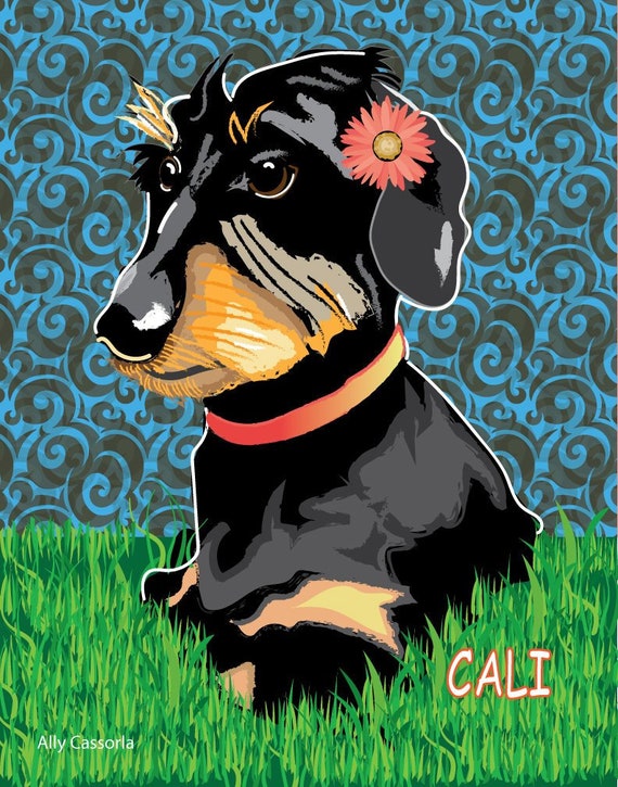 Long Haired Dachshund Doxie Dog Weenie Dog Dog Art Etsy