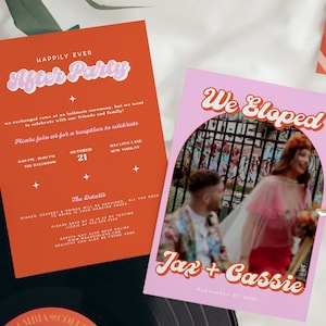 Retro Elopement Announcement Card, Disco Wedding Invitation, Elopement Announcement, Customizable Wedding Invite
