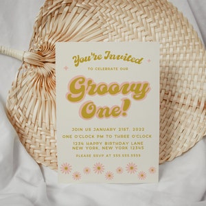 Groovy One Birthday invitation, First Birthday Invitation Template, Retro Birthday Party, Groovy Birthday invitiation image 4