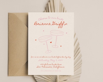 Handwritten Bridal Shower Invite, Pink and Red Bridal Shower, Bridal Shower Invitation, Bridal Shower Template, Bachelorette Template