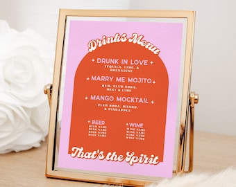 Retro Wedding Bar Menu , Signature Drinks Sign Template, Signature Cocktail Sign, Custom Wedding Bar Menu Sign, Editable Template