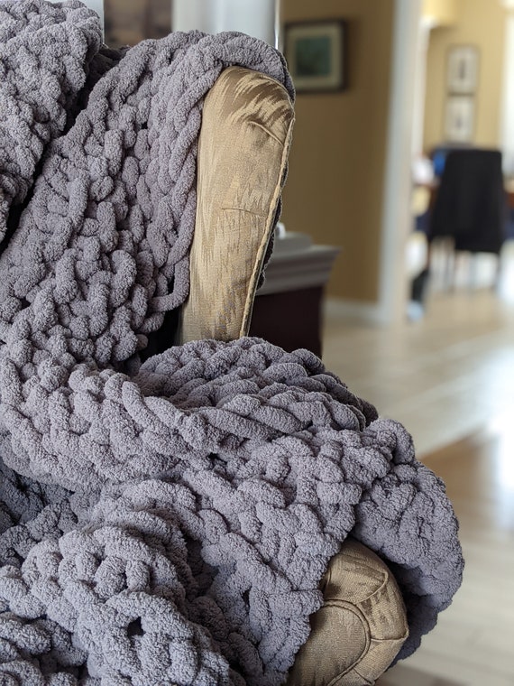 Chunky Weighted Knit Blanket Grey Chunky Knit Blanket Throw Etsy