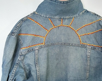 Vintage hand embroidered Sunshine Boyfriend Denim Jacket - REDONE