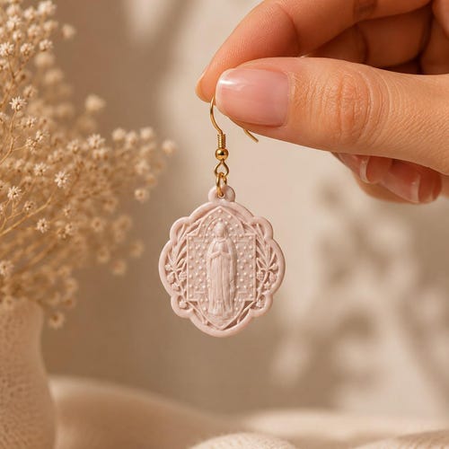 Ave Maria polymer clay earrings