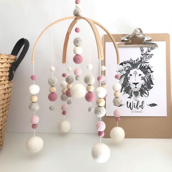 cot mobile pink and grey