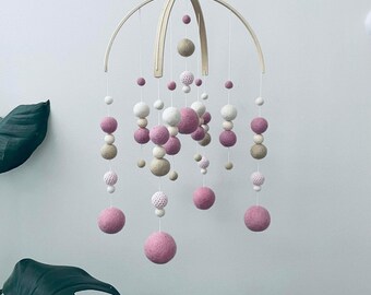 In stock | Felt baby mobile- Galaxy style crib mobile | cot mobile | shower gift | girl nursery decor | dusty pink, sand & cream colours