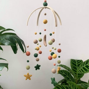 Felt baby mobile, standard style + felt moon & stars | crib mobile | nursery decor- forest green, chai, mustard, terracotta and light olive