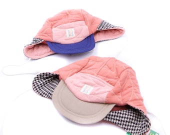 La ROSETTE-RETRO //Casquette surcyclée hivernale pour enfant\\ Couvre-chef, chapeau, 5panneaux faitmain et recyclée au Québec par Sous-Bois