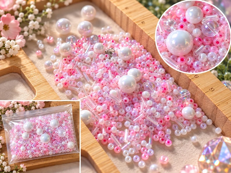 Pink Potion Bead Mix | Pink Pearl & Iridescent Glass Beads | Pastel DIY ...