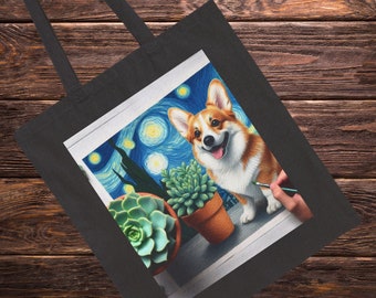 N E W !!!   Corgi and Succulent Plant Lover  ART TOTE!  Show it off!  BEST Gift!  Customize your dog!  Cotton Canvas Tote Bag!