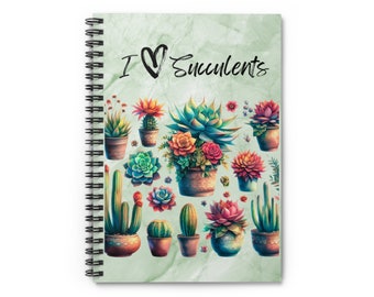 Personal Journal with watercolored Succulent Spiral Notebook - Ruled Line :Gifts, garden lovers and More!