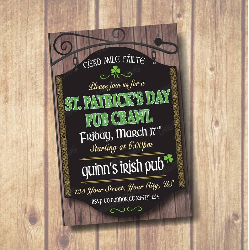Irish Pub St Patrick S Day Invitation Pub Crawl Etsy