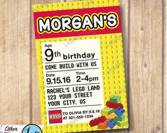 Lego Themed Invitation; Printable Building Blocks Invite; Come Build with Us Party