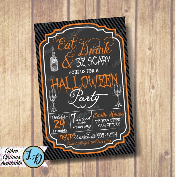 Eat Drink Be Scary Halloween Zaproszenie Halloween Kostium Etsy