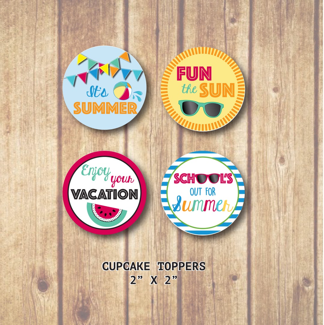 Fun in the Sun Cupcake Toppers, School's Out Cupcake Topper, It's