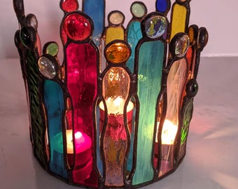 Stained Glass Family & Friends Candle Holder / Lam - Personalized Etched Mirror