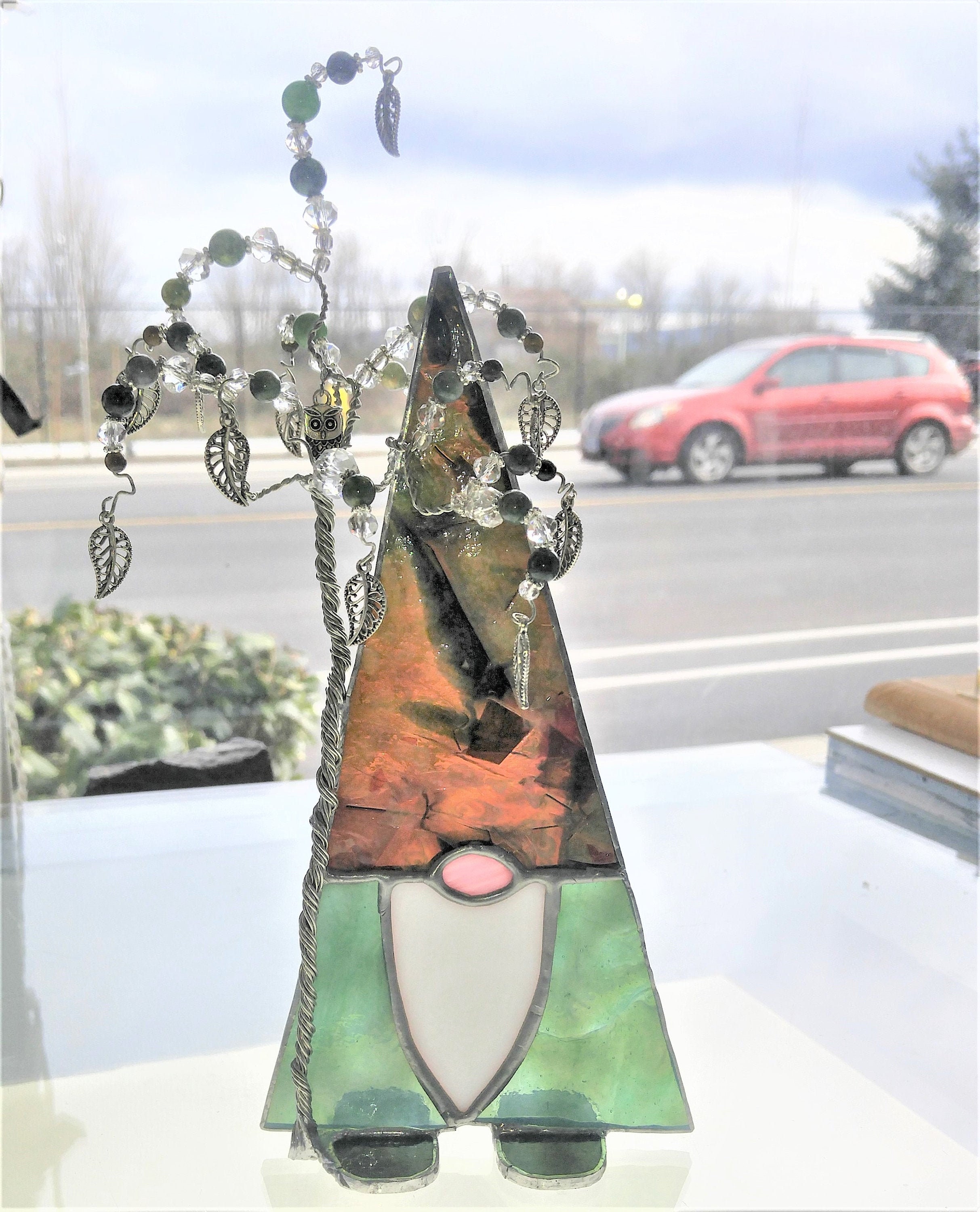 Gnome Wizard with Magical Bling Tree Stained Glass Self Etsy