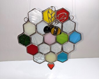 Stained Glass Honeycomb & Bumble Bee Suncatcher