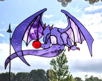 Stained Glass Dragon: Custom Gem & Antique Glass, 17" Wingspan