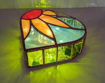 Sunflower Heart Box -  Stained Glass  - Custom Engraving!