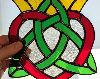 Crowned Celtic Heart  - Stained Glass - Color Choices - 9"x 8"