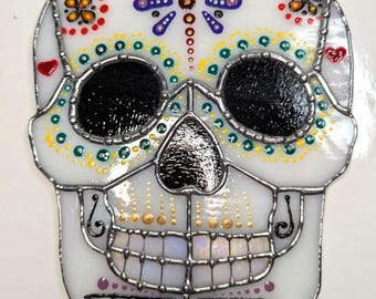 Sugar Skulls - Stained Glass Suncatchers - Handmade - Free Shipping - 10"x7"