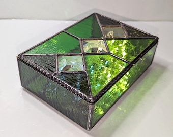 Antique Stained Glass Jewelry Box: Personalized Trinket Keepsake (7x5x2in)