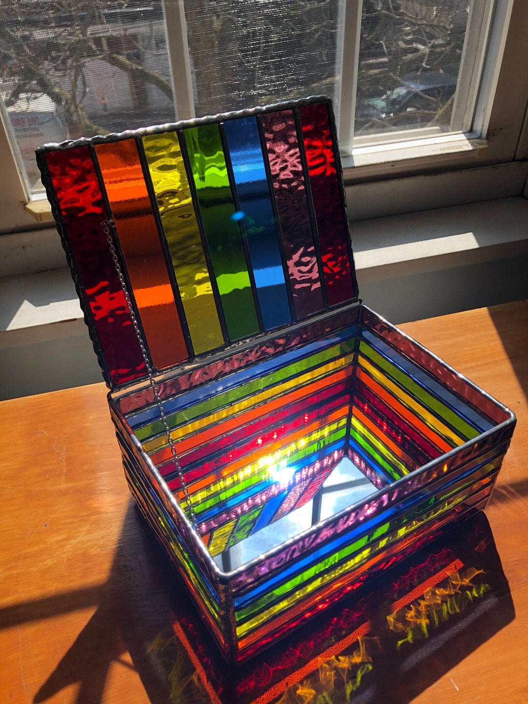 Personalized Stained Glass Rainbow Jewelry Box Etsy