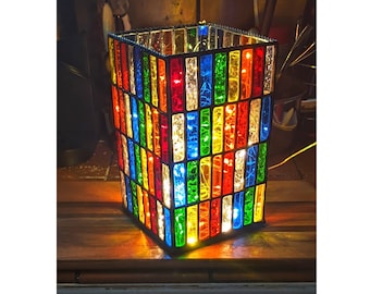 BIG! Stained Glass Lamp & Candle Holder - 129 Pieces of antique glass