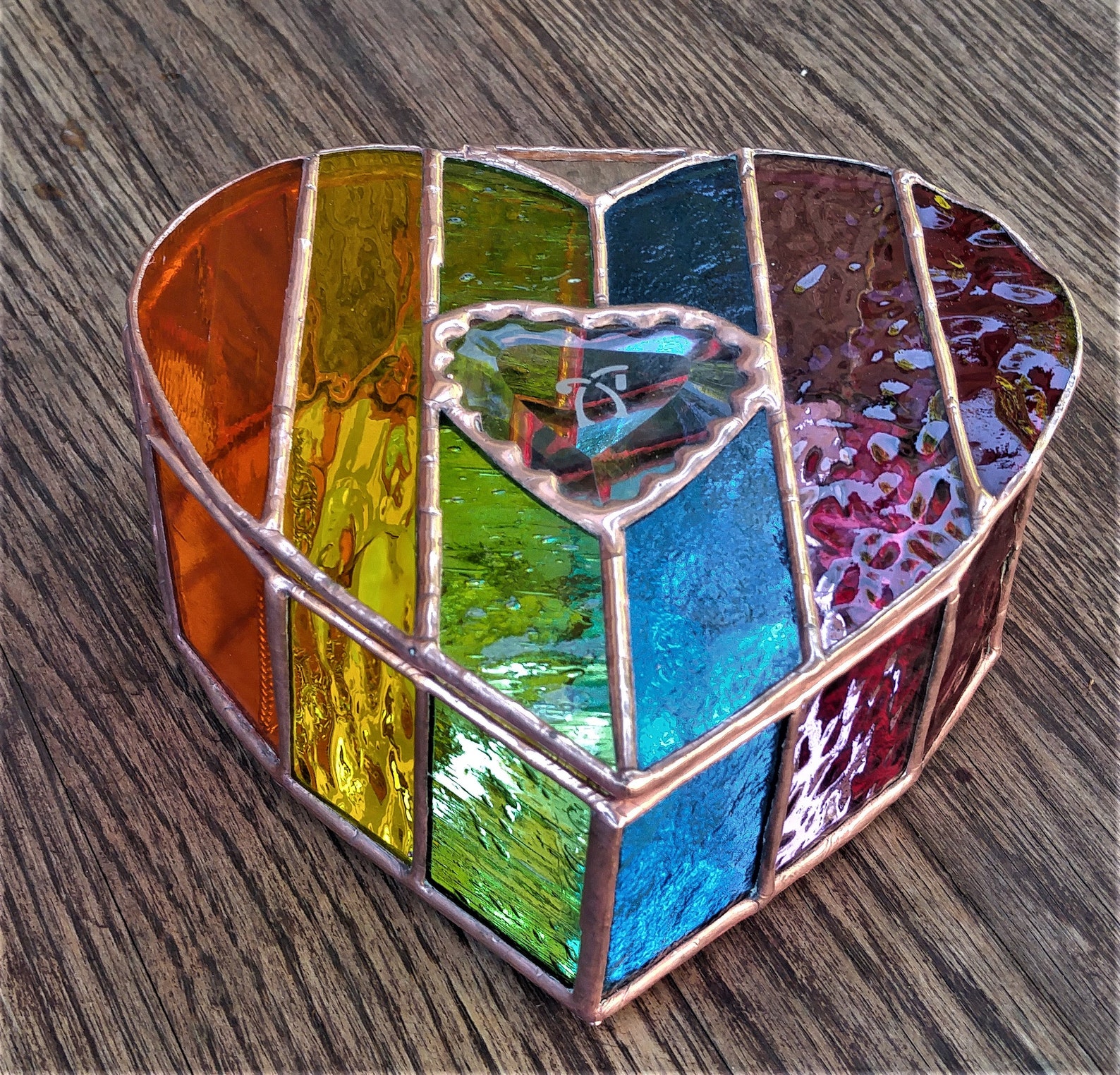 Personalized Stained Glass Rainbow Heart Jewelry Box Etsy