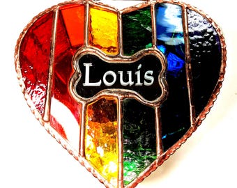 Glass Pet Urn: Rainbow Stained Glass - With Nameplate