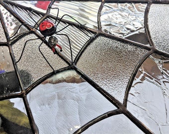 Corner Spiderweb &  Gem Spider  - Antique Salvaged Stained Glass